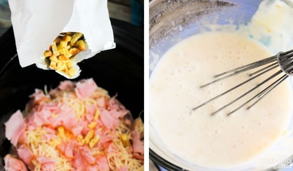 in-process images of how to make crockpot chicken cordon bleu