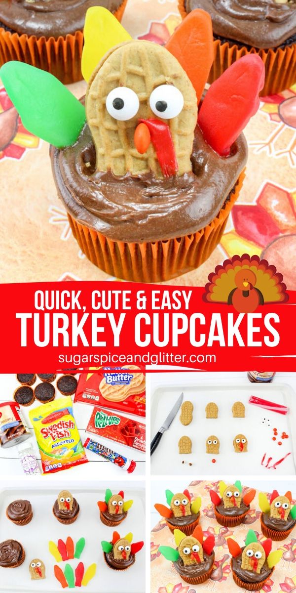 How to make the cutest Thanksgiving Cupcakes ever - Turkey Cupcakes! This simple Thanksgiving dessert is easy enough for the kids to make, a great Thanksgiving activity to keep them busy in the kitchen