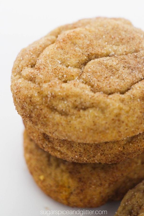 Close-up shot of a stack of apple butter snickerdoodle cookies