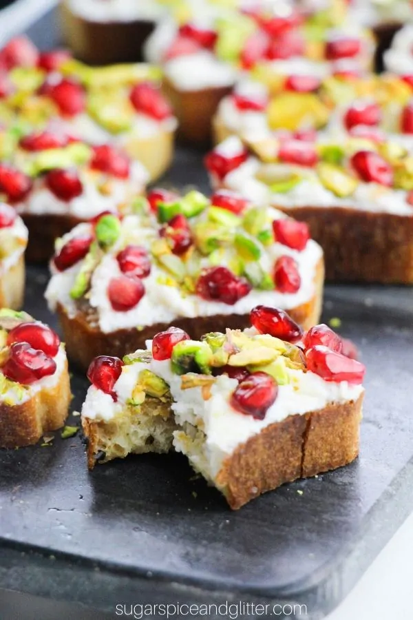 Honeyed Ricotta Crostini with Pistachios and Pomegranate Seeds (with ...