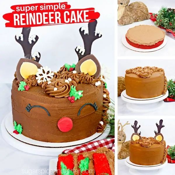 A step-by-step tutorial for how to make this super simple Reindeer Cake for your Christmas party. The cutest Christmas cake ever!