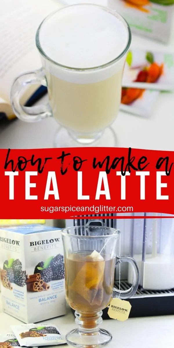 A super simple tutorial for how to make a tea latte at home, no latte maker required!