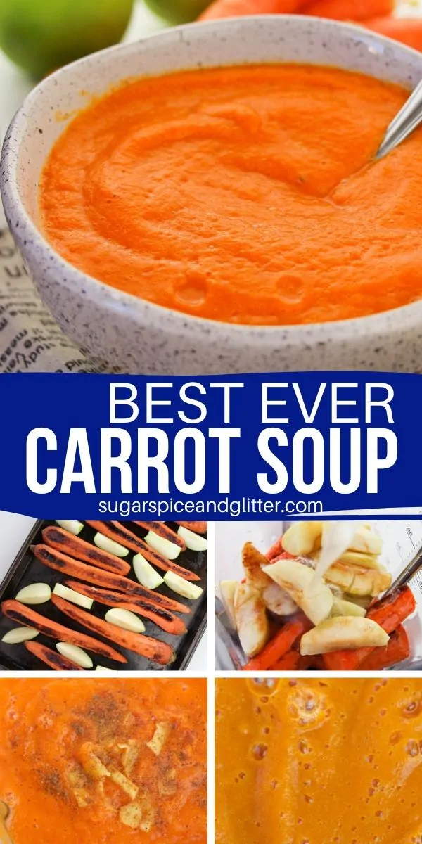 This roasted carrot soup is the perfect comfort food for fall - and the best carrot recipe you'll try! A creamy and decadent soup recipe with a bit of heat and tartness, perfect for those of us who aren't huge carrot fans (dariy-free, gluten-free, vegan)