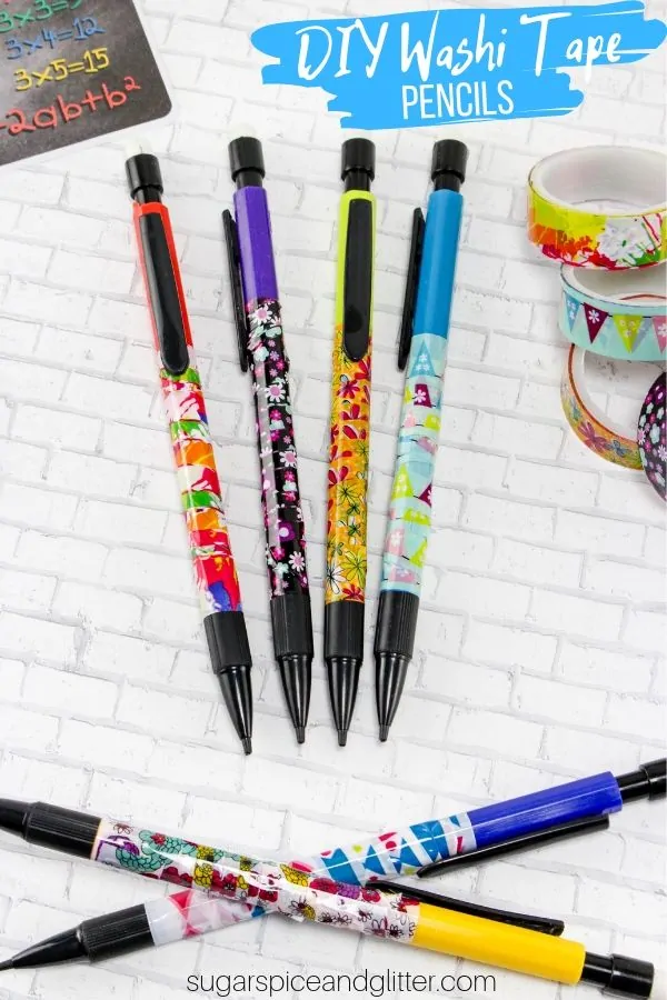 A fun DIY school supply, these DIY Washi Tape pencils are a cheap way to customize your kids' school supplies without splurging for personalized pencils.