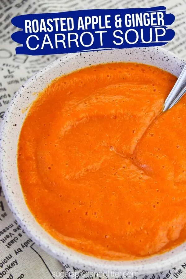A delicious roasted carrot soup is the perfect way to enjoy carrots! Even if you're not usually a fan of carrots, this creamy soup with a bit of heat and zing will make you a carrot fan!