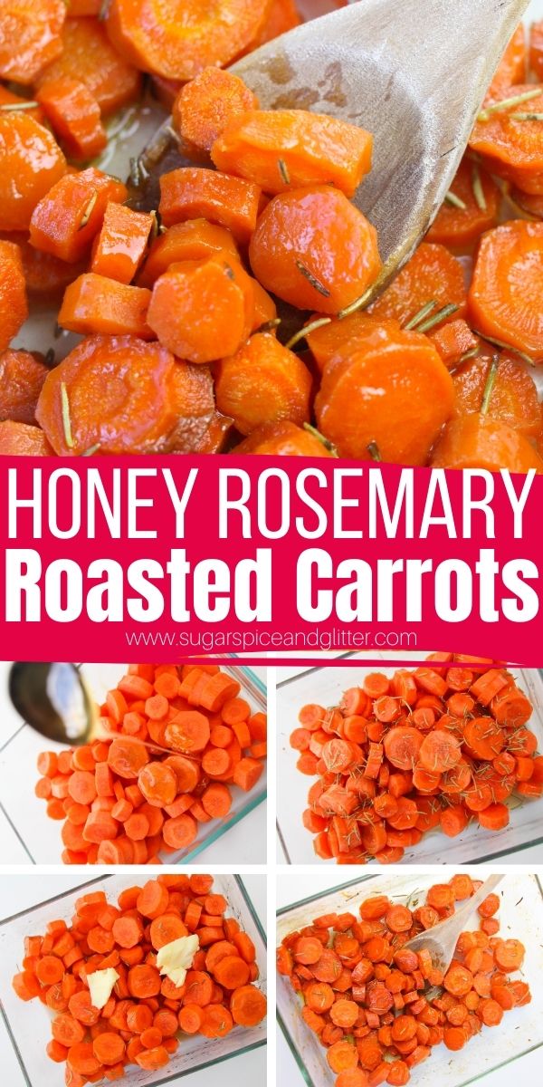 How to make honey roasted carrots with rosemary, a sweet and earthy side dish the whole family will love. Simple enough for busy weeknights and delicious enough for special occasions