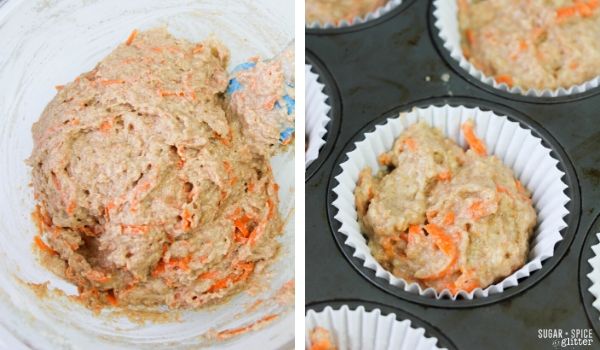 in-process images of how to make carrot muffins