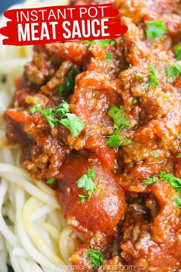 The best Instant Pot Meat Sauce recipe, this hearty and flavorful pasta sauce is ready to enjoy in less than 30 minutes and is the perfect easy weeknight meal for busy families