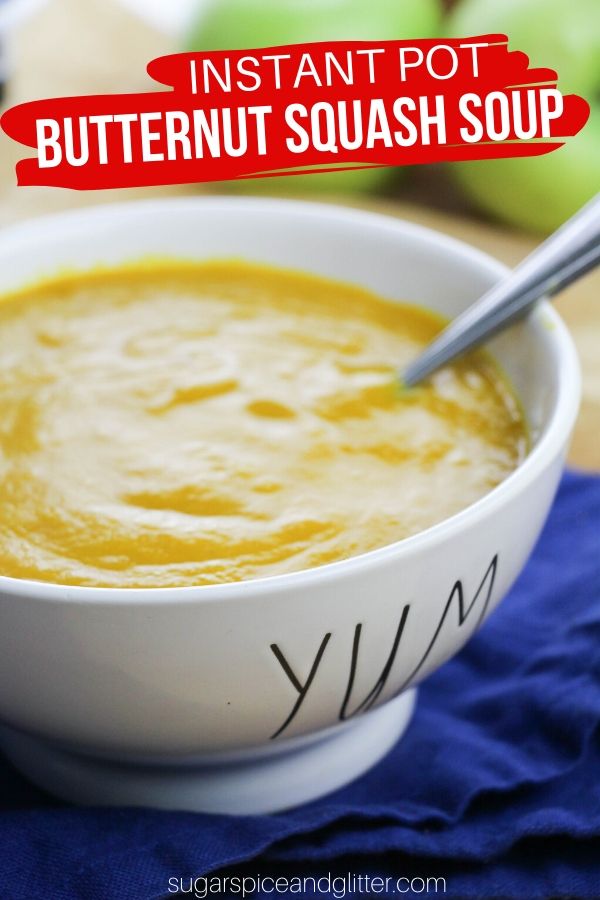 Craving comfort food but want something healthy? This quick and easy Instant Pot Butternut Squash soup has you covered - creamy, rich and velvety smooth butternut squash soup with less than 10 minutes active prep time