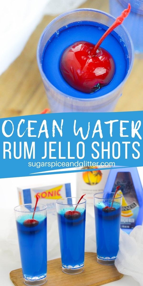 If you love Sonic's Ocean Water, you are going to love these Ocean Water Rum Jello Shots, made with coconut rum, blue curacao and pineapple juice