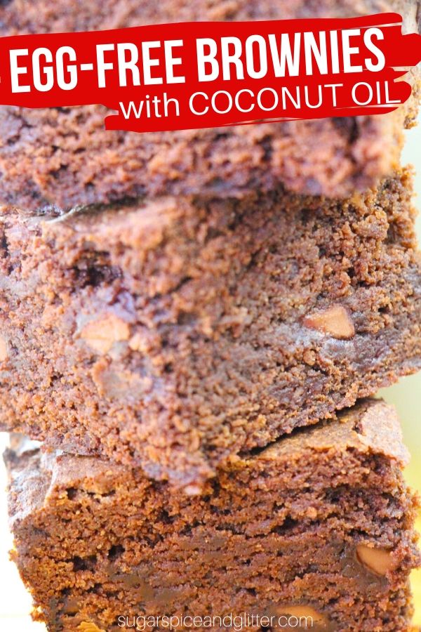 Egg-free brownies - because life is too short not to let the kids lick batter off of the beaters! Chewy brownies made with coconut oil