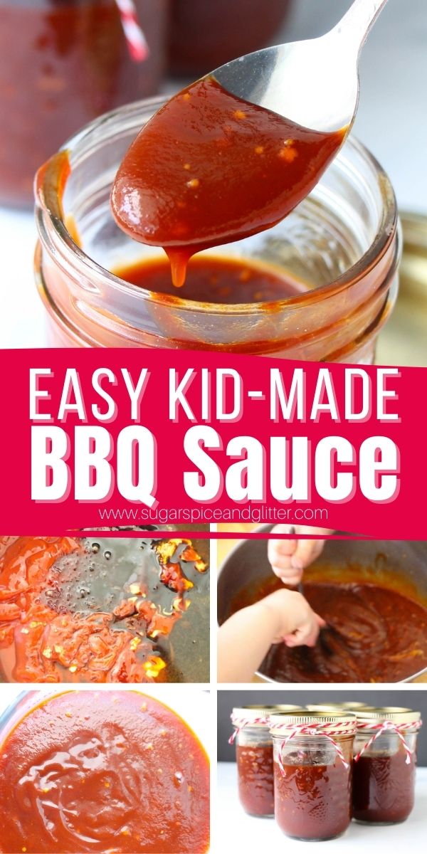 A sweet and smoky BBQ sauce that kids can make for a special homemade Father's Day gift. This recipe is super simple and takes less than 10 minutes for little helpers to whip up!