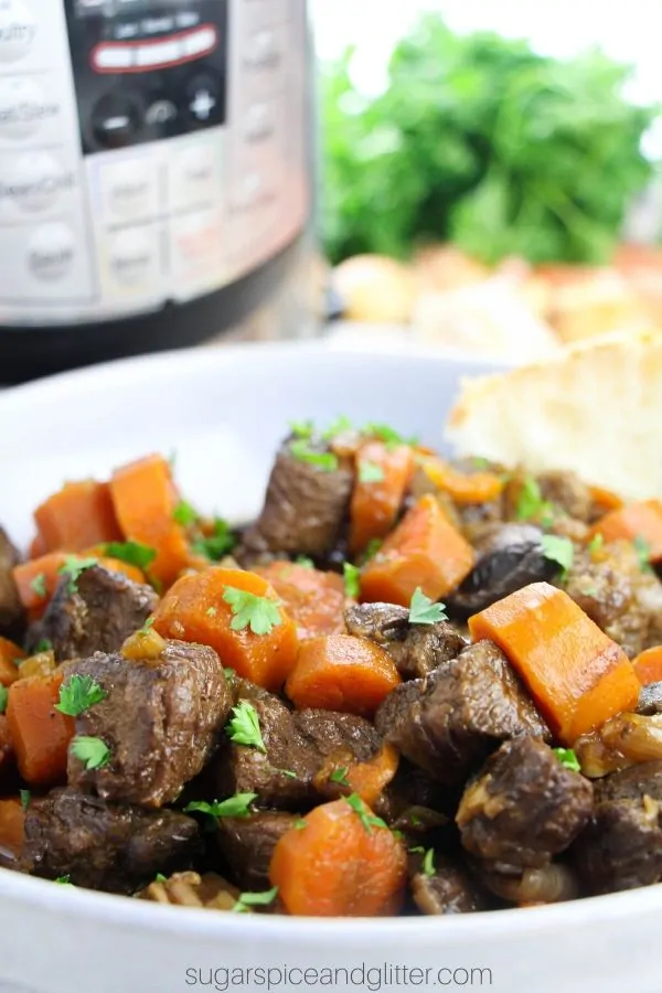 How to make the best beef bourguignon - in your Instant Pot! Rich beef stew with succulent steak, rich gravy and plenty of veg in under an hour