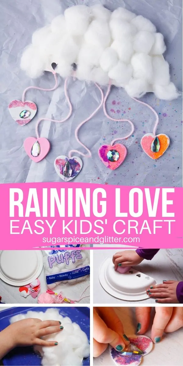 Not only is this Raining Love Cloud Craft for Kids super cute, it builds hand strength, allows children to practice math skills, knotting skills, and using descriptive language and metaphor. So much more than a simple craft!