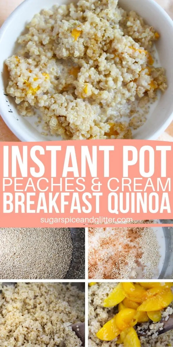 Make this healthy Instant Pot breakfast quinoa as an alternative to sugary oatmeal packets. Swap out the peaches for your favorite breakfast fruit