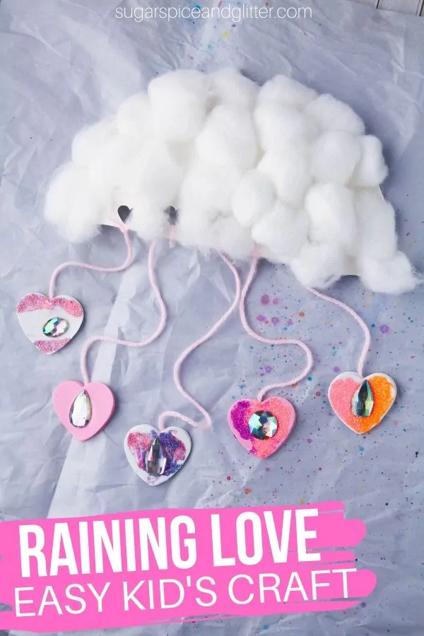 Kids build hand strength, math skills, and language skills while making this super cute Raining Love Cloud Craft to shower their loved ones with affection