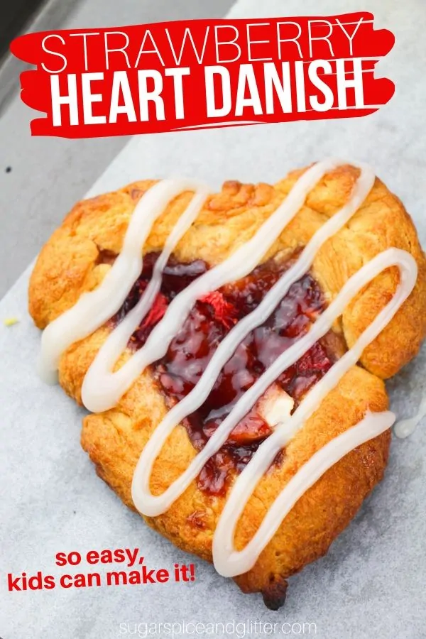 A cute brunch recipe so easy - kids can make it! These Strawberry Heart Danishes are a fun twist on cream cheese danishes using only 5 ingredients