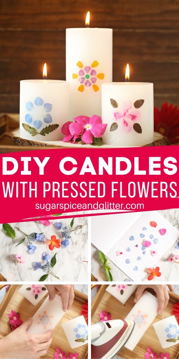 A simple DIY for a gorgeous homemade gift using pressed flowers, this DIY Candle is the perfect Mother's Day gift or special way to display pressed flowers from a vacation.