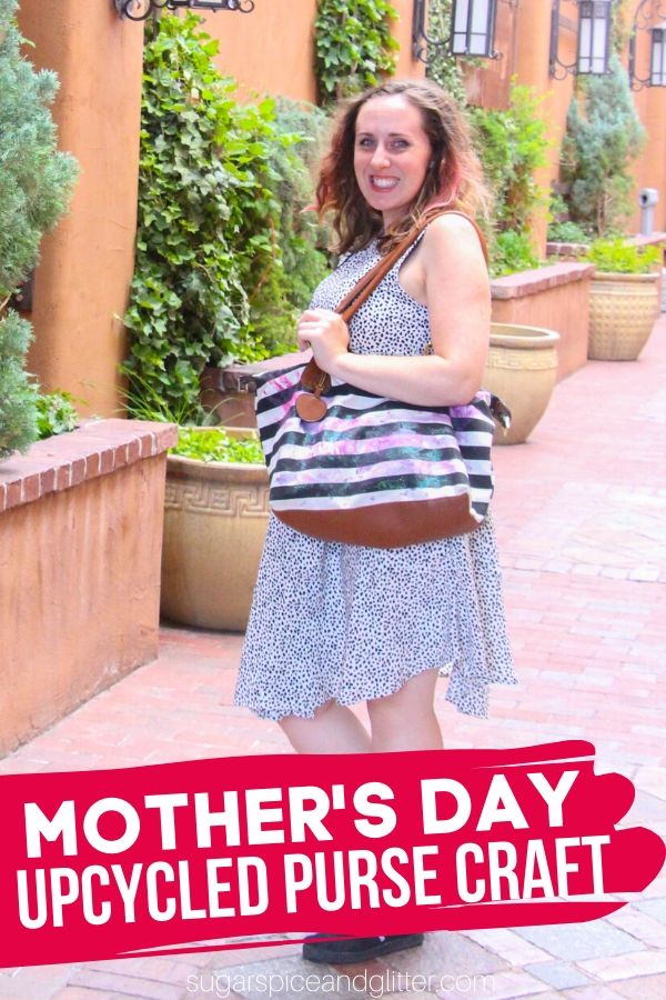 A super cute way to upcycle an old or stained purse: let the kids paint it! Add handprints, or just let them go wild! A thoughtful and fun Mother's Day gift kids can make