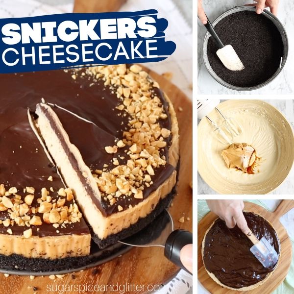 How to make a decadent Snickers Cheesecake - everything you could want in a chocolate peanut butter cheesecake recipe