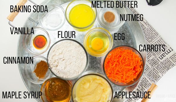 Overhead shot of the ingredients needed to make carrot muffins