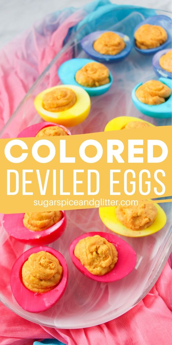 How to make colored deviled eggs, a fun addition to your Easter brunch or Easter supper table. This super simple Easter appetizer is a crowd-favorite and can be made into any color scheme you want (and would also be cute for a baby shower or birthday party)