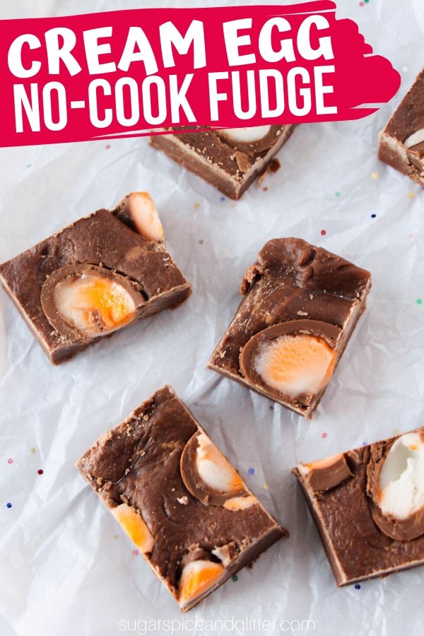 A delicious 3-ingredient fudge recipe perfect for Easter, this Cream Egg fudge is super simple to make and utterly decadent. The perfect homemade Easter treat for giving or serving at Easter Egg hunts