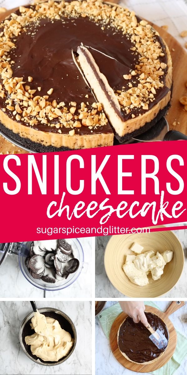Love Snickers? Then you are going to go crazy for this Snickers-inspired cheesecake! A rich chocolate peanut butter cheesecake that is super easy to make and looks like it came straight from a bakery!