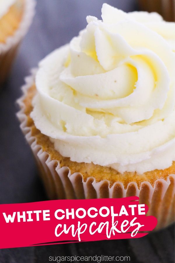 A super simple recipe for white chocolate cupcakes with white chocolate frosting. These cupcakes are inspired by White Chocolate Mochas but are even better in dessert form!