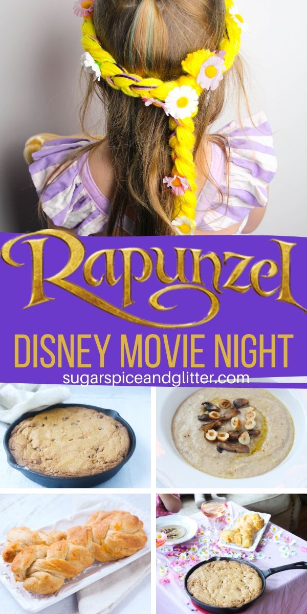 The perfect family movie night for Tangled/Rapunzel: themed menu, crafts, decor ideas and a free printable planner. An awesome family tradition everyone will love