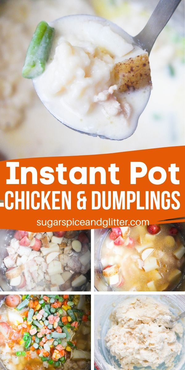 A super simple recipe for flavorful Instant Pot chicken and dumplings - ready in less than 20 minutes! Fluffy dumplings, perfectly cooked chicken and flavorful gravy