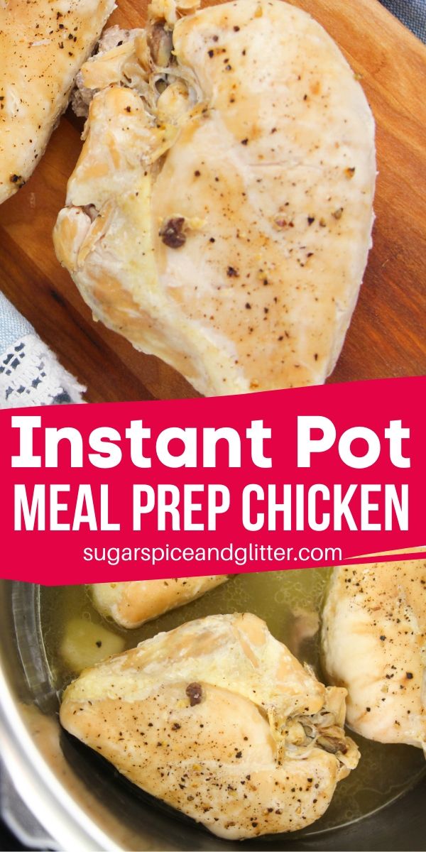 A quick and easy method for meal prepping chicken in your instant pot! The perfect way to cook bone-in chicken to use in multiple recipes throughout the week