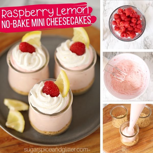 How to make these super simple no-bake raspberry cheesecakes with no artificial flavoring - just real raspberries and lemon