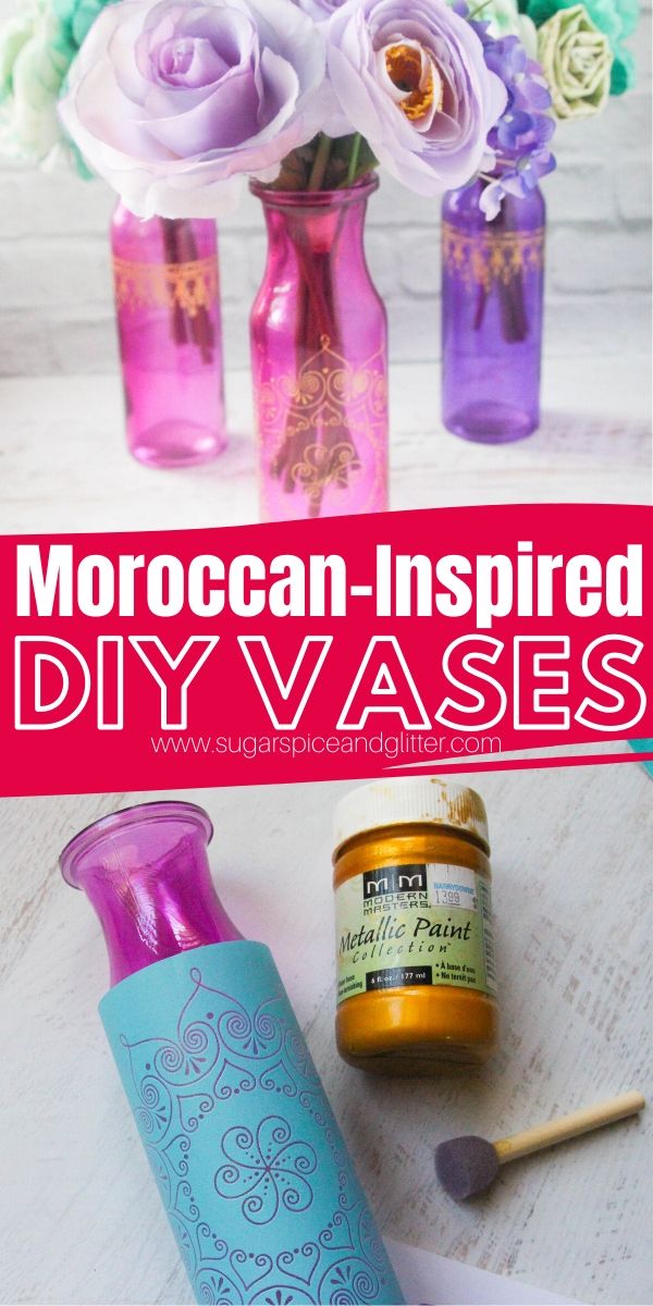 Super simple DIY Moroccan Decor - make over a simple glass vase from the Dollar Tree with a pretty stencil in just 5 minutes!