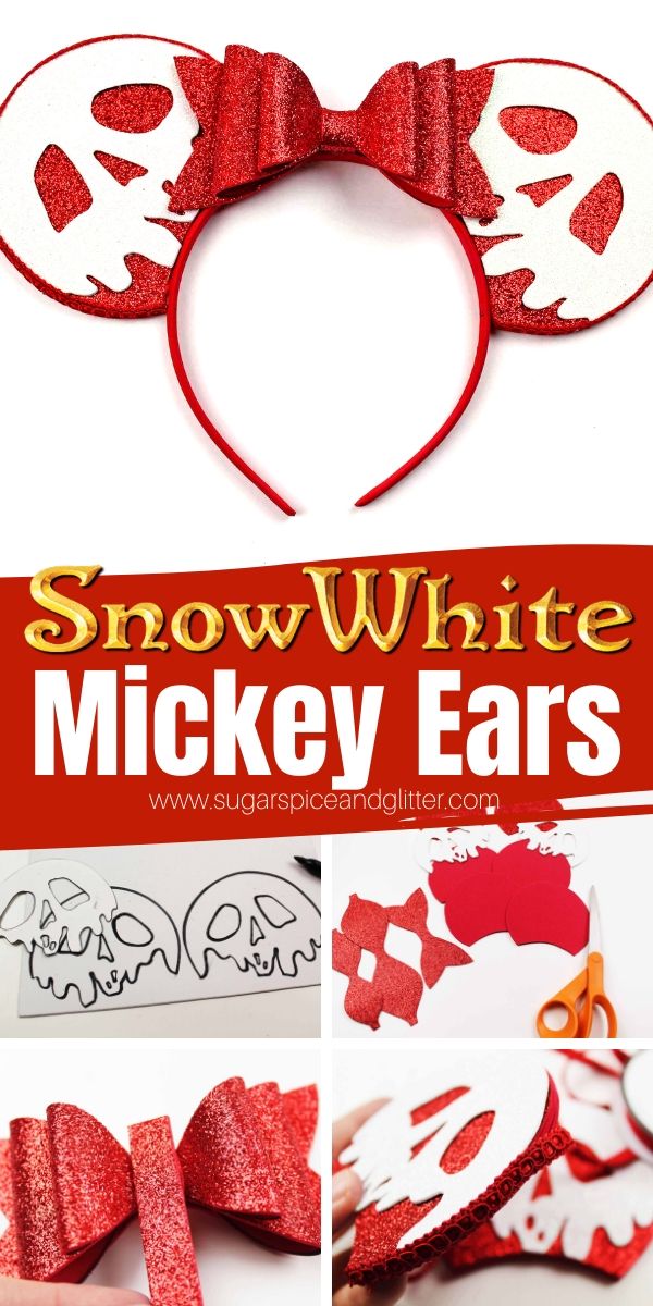 A free printable template makes these Snow White-inspired Poison Apple Mickey Ears so simple to make! The perfect craft for a Disney Movie Night or before your Disney family vacation