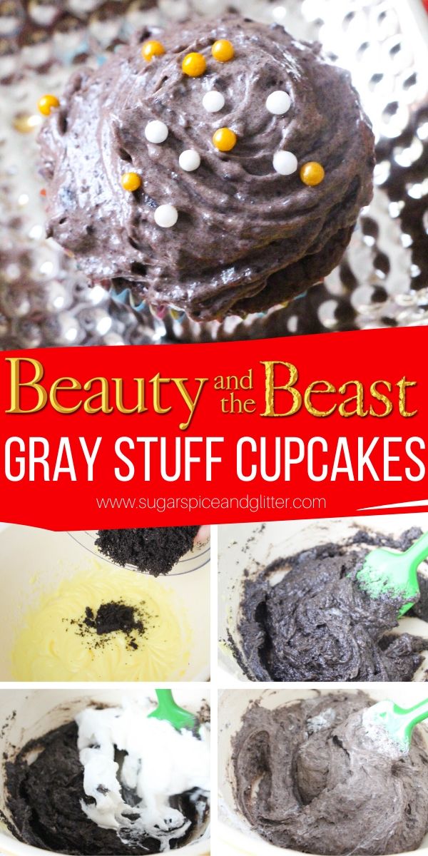 A fun Beauty and the Beast inspired cupcake recipe kids can make, these Cookies and Cream "Gray Stuff" cupcakes are super simple and decadent