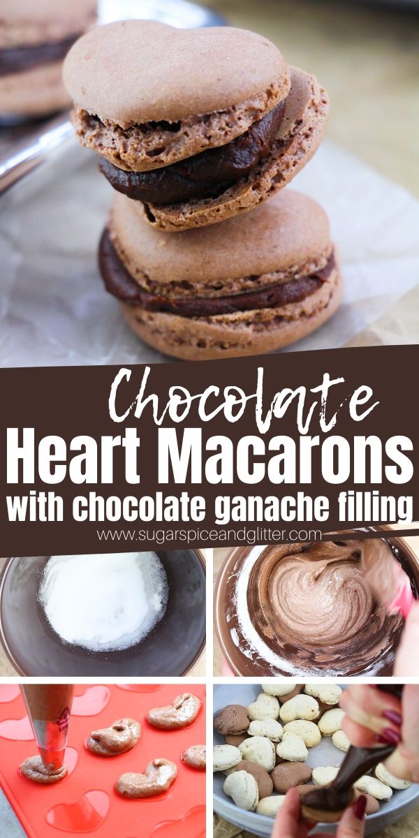 Easy Chocolate French Macaron recipe with chocolate ganache filling. You can make these as standard circular macarons, or make heart-shaped macarons for Valentine's Day, Mother's Day or a special anniversary dessert