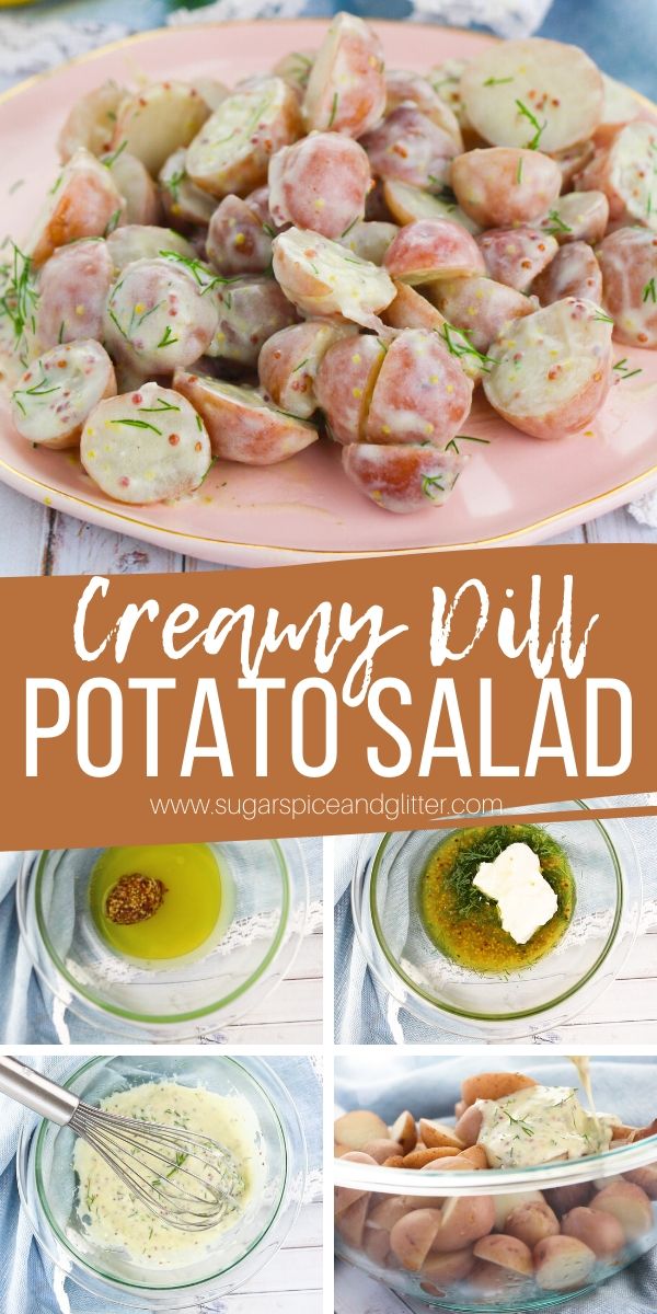 An easy potato side dish with a no-cook creamy dill sauce, these Creamy Dill Potatoes are delicious hot or cold and make the perfect side dish for just about any meal - seafood, chicken or beef!
