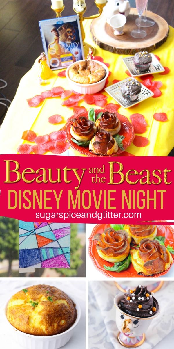 Plan the BEST Beauty and the Beast Disney movie night for your family with these menu, craft and decor ideas, plus free printable movie night planner
