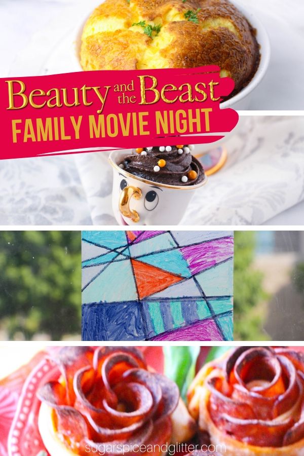 Everything you need to plan the ultimate Beauty and the Beast movie night for your family - themed menu, easy decor ideas and even Beauty and the Beast crafts to help build excitement