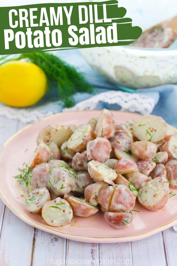 Creamy Dill Potatoes are the perfect easy side dish for any meal! They pair excellently with beef, seafood or chicken and can be served hot or cold as a dill potato salad