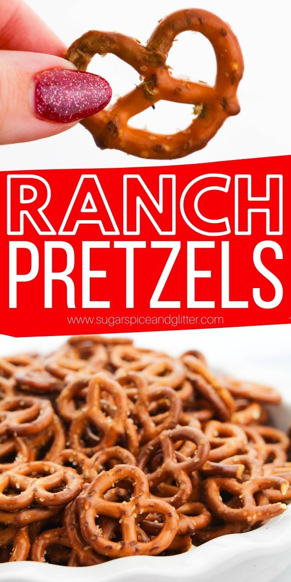 Ranch pretzels are the perfect easy snack recipe for road trips, parties, tailgating - or a homemade gift. A simple recipe kids can make
