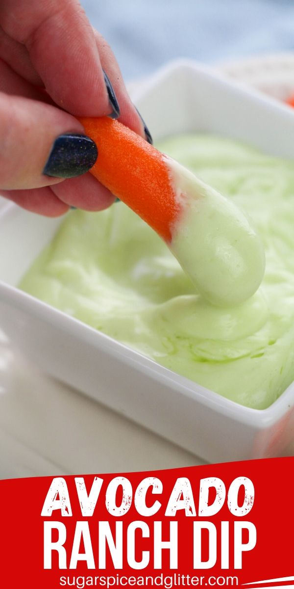 Healthy 4-ingredient Avocado Ranch Dip or Dressing - this dip is creamy, zesty and delicious without the use of ranch dressing packets or mayonnaise. Dairy-free, too!