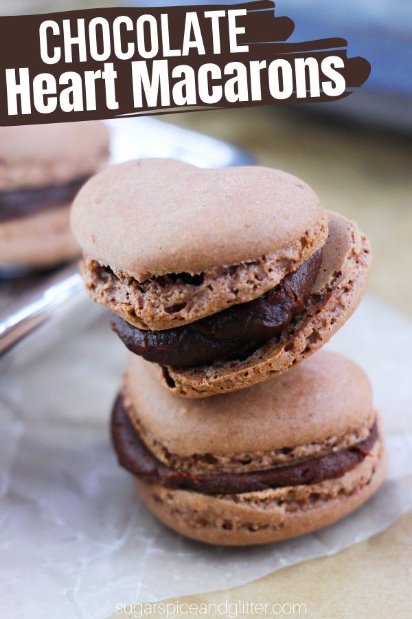 Heart-Shaped Chocolate Macarons with Chocolate Ganache Filling (with Video)