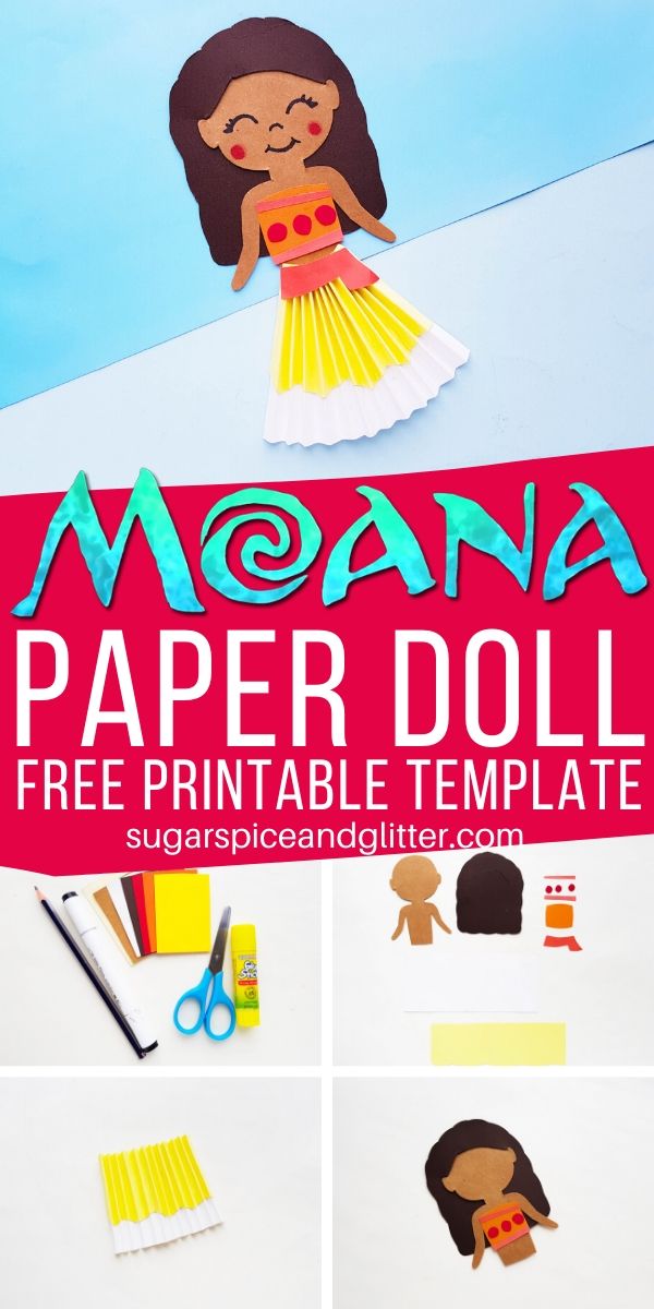 How to make a Moana Paper Doll, plus free printable template! Perfect for a Moana family movie night or Moana birthday party