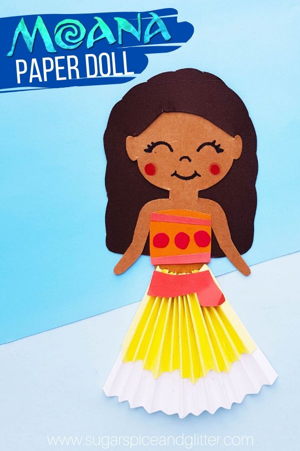 A super simple Disney craft for kids, this Moana Paper Doll can be used to make your own puppets or add to a pretty Moana birthday card. Use our free printable template to make your own!