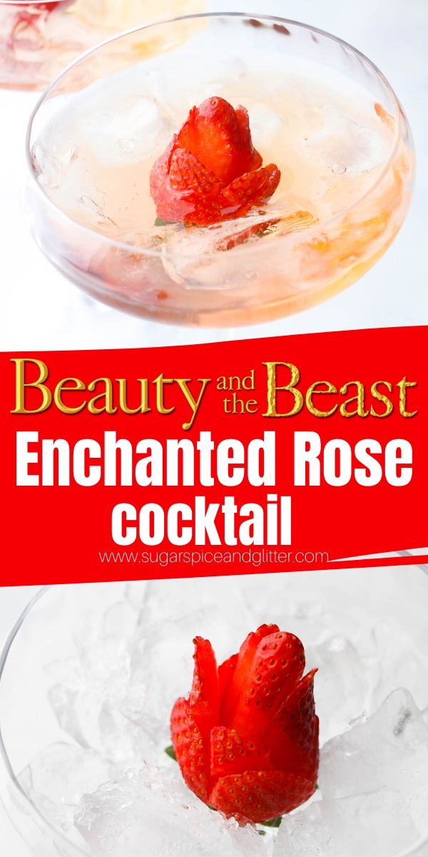 Beauty and the Beast Enchanted Rose Cocktail, a strawberry rose cocktail using flavored vodka and sparkling rose - the perfect option for brunch, girl's night or a Beauty and the Beast party