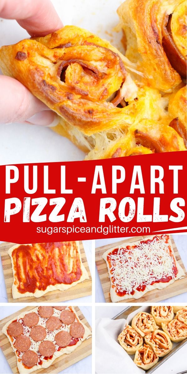 How to make pull-apart pizza rolls with just 6 ingredients! This fun party appetizer is perfect for a family night snack or a lunch box surprise! Pair this unique pizza appetizer with your favorite pizza dipping sauces