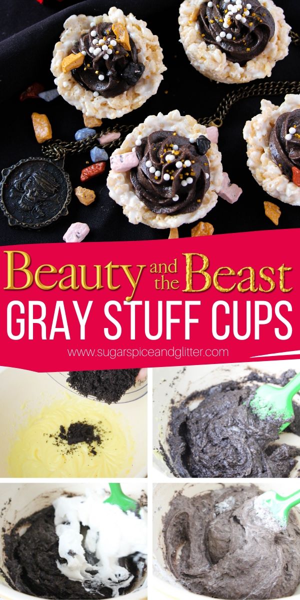 How to make Gray Stuff Cups, a fun Disney Dessert with a light cookies and cream pudding in Rice Krispie Cups. A no-bake dessert perfect for parties or movie nights