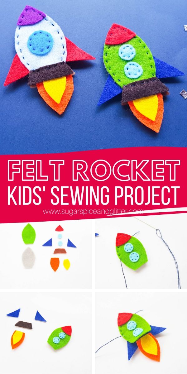 Fun first sewing project for kids: a felt rocket! Use our free printable template to make this project even easier. Sewing is such an essential life skill and this simple felt rocket is a great way to get reluctant sewers excited for sewing!